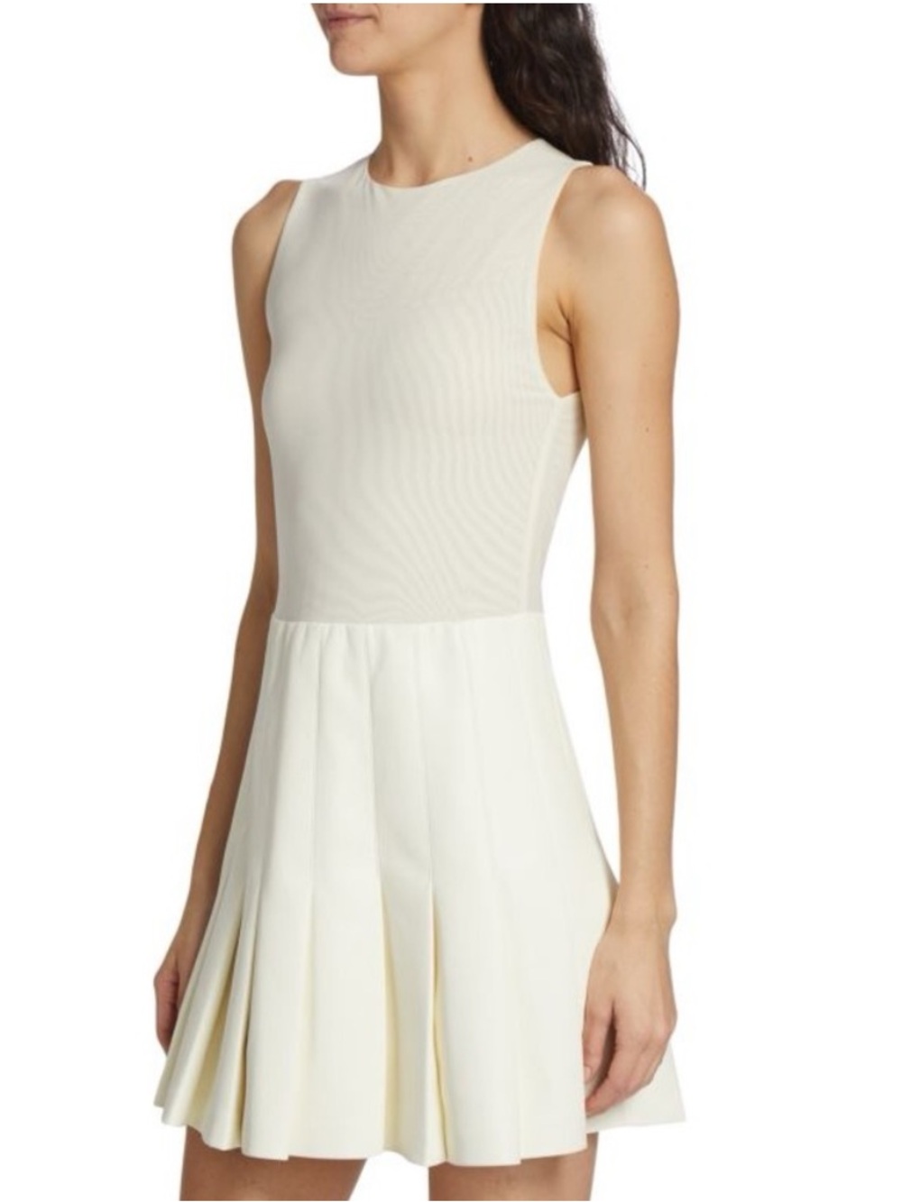 Alice + Olivia Chara White Faux Leather Pleated Mesh Mini Dress Size 4 / Small
